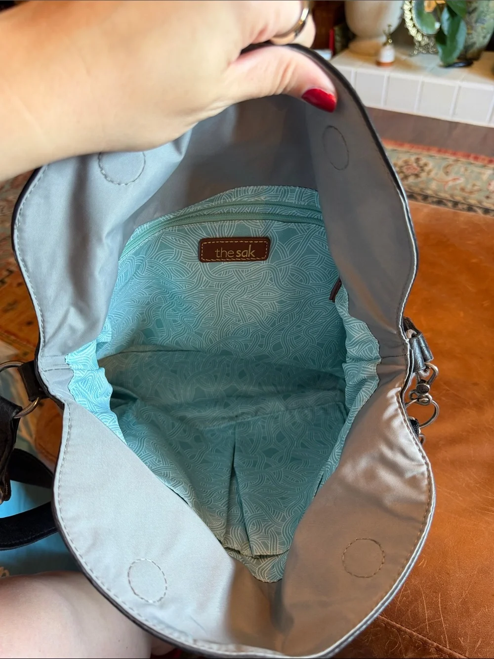The Sak Esperato Nylon Hobo Shoulder Bag – Gray with Embroidered Strap